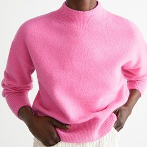 & other stories pink mock sweater puffy sleeves